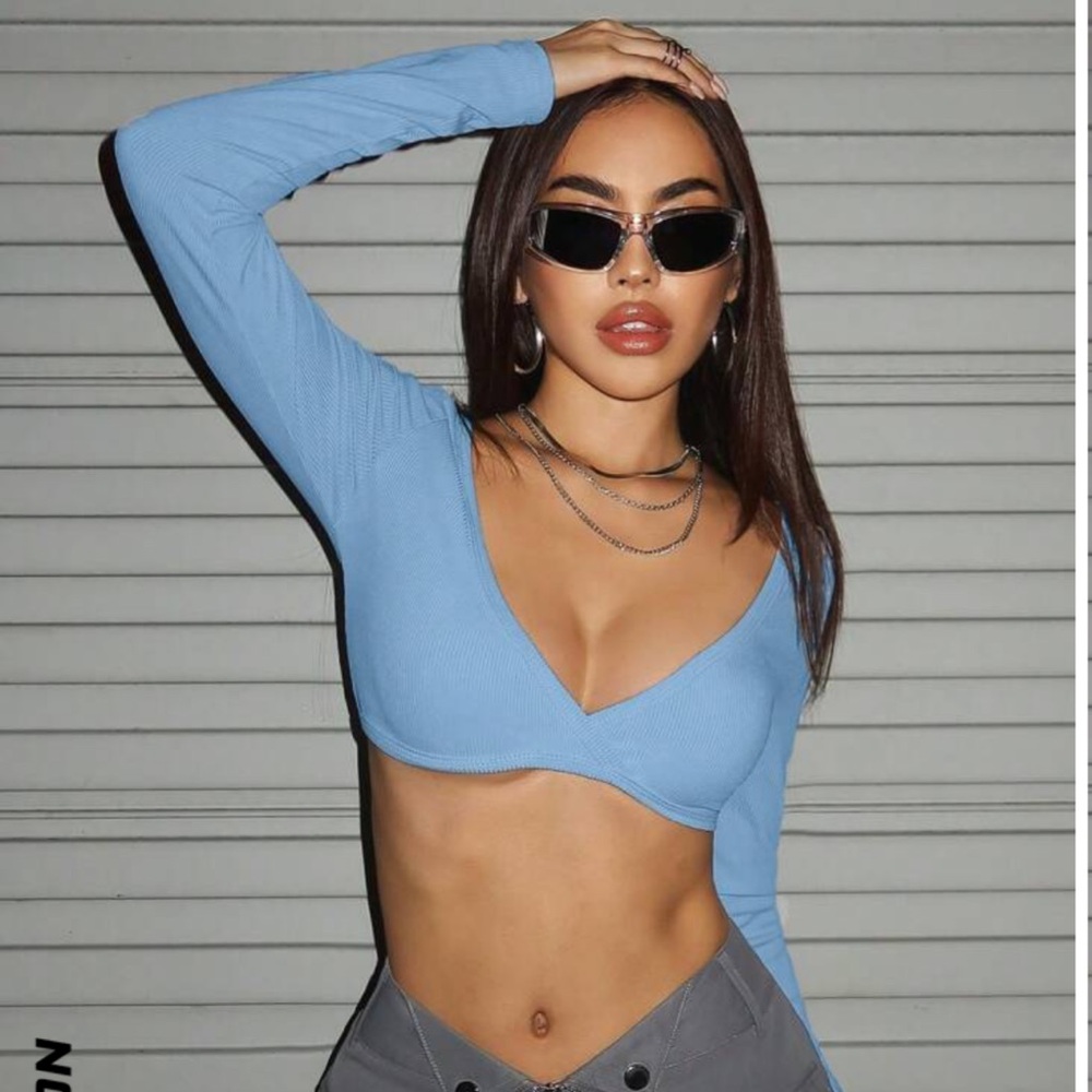 Solid blue crop top - long sleeve